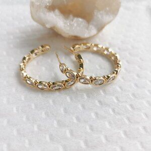 New Gold Alicia Bonnie Abbie White Crystal Hoop Earrings
